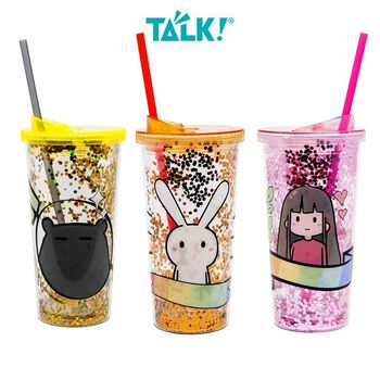 [Mã LTP50 giảm 50k đơn 150k] Ly Uống Nước Bằng Nhựa Hai Lớp Thỏ/Gấu Aka/Xô 600ML - Thỏ Bảy Màu - TALK!