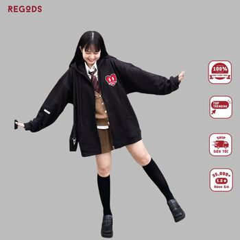 Áo Hoodie zip Nỉ Bông Thêu HEART REGODS Unisex form rộng ( HOODIE ZIP HEART )