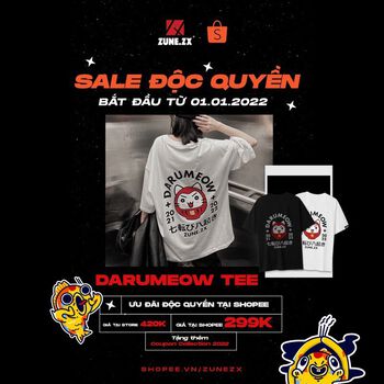 Áo thun nam nữ thiết kế form rộng unisex cotton tay ngắn in hình thần tài DARUMEOW phong cách Nhật Bản ZUNE.ZX