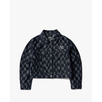 MLB - Áo khoác denim nữ cổ bẻ tay dài Jacquard Monogram