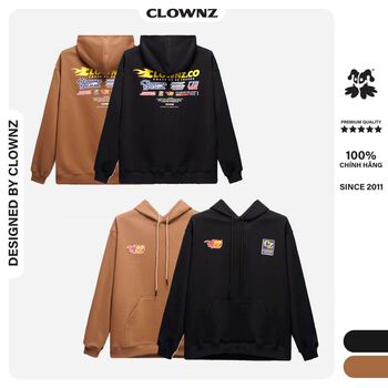Áo hoodie nỉ bông unisex nam nữ local brand Clownz Racing co, basic form rộng, nhiều màu, phong cách đua xe