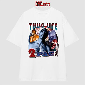 Áo Vintage DACretro HipHop 2Pac tay lỡ cotton nhiều Form in hình Rapper Tupac Shakur