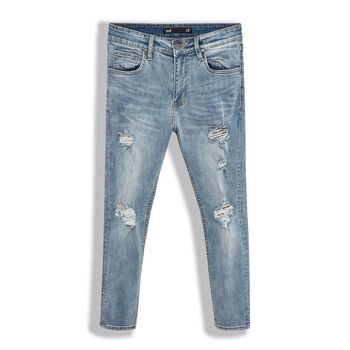 Quần Jean Nam Inf Blue Rip , Chất Denim Co giãn Dày Dặn , QJ003226,SOMEHOW