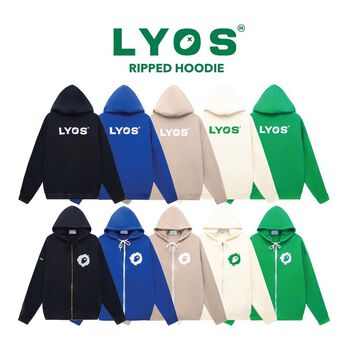 Áo Nỉ LYOS Ripped Hoodie Black/ Cream/ Green/ Blue/ Light Brown