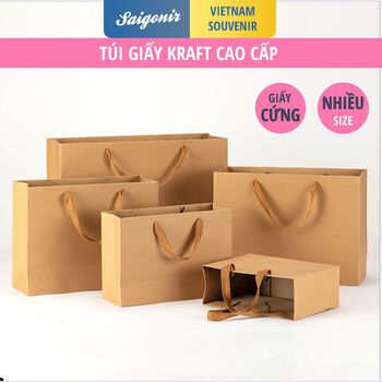 Túi giấy cứng Giấy kraft TGCGKRAFT01 Quai Vải Cao Cấp Nhiều kích cỡ Kiểu Dọc và Ngang -Saigonir