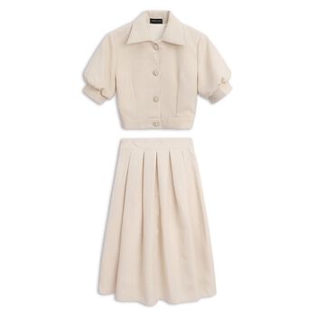 Set Nữ Chân Váy Xếp Ly - Áo Croptop Tay Phồng ,Chất Liệu Vải Tapta Xước Dày Dặn ,WSD000061,SOMEHOW