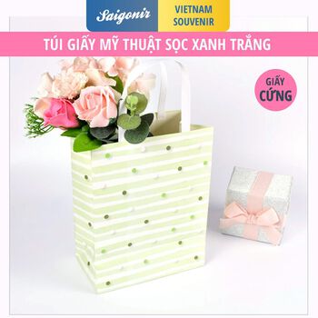 Túi Giấy Cứng Sọc Ngang Xanh Trắng TGCHTX02 Cao Cấp Màu Sắc Trang Nhã Họa Tiết Xinh Xắn -Saigonir