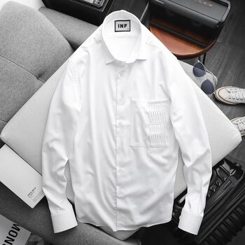 Áo Sơ Mi Nam Tay Dài Trắng Đen INF , Chất Vải Cotton Cao Cấp, SM005538, SOMEHOW