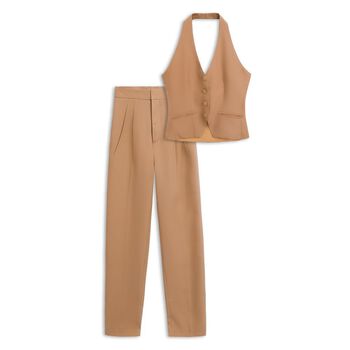 Set Bộ Nữ Áo Basic Halter Neckline, Chất Linen Bố Thái Thoải Mái,WSD000085,SOMEHOW