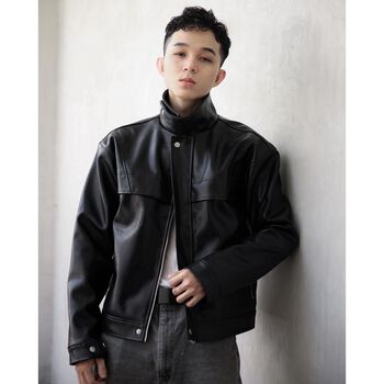 Asymmetric-Collar Down Leather Jacket