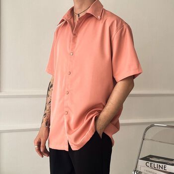 Áo Sơ Mi Ngắn Tay Đơn Giản Nam FVNXY Phom Rộng Ít Nhăn Màu Dâu Nam Tính