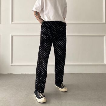 Quần Nhung Tăm FVNXY Phom Suông Đen Chấm Bi Bắt Trend