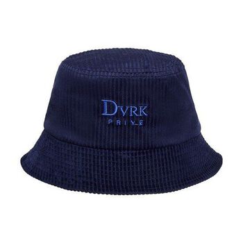 DVRK EMBROIDERED LOGO CORDUROY BUCKET HAT - NAVY