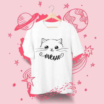 Áo thun in hình mèo meow dễ thương - Trắng - LITH14042000