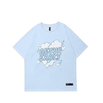 Áo thun tay lỡ Get up early Ver.1 Blue/White