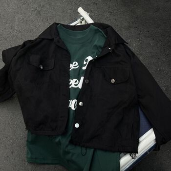 ÁO KHOÁC KAKI - JACKET CROPTOP BASIC DRAGONBYBOI ĐEN