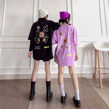[TEEHOLIC] Áo thun unisex hoa hướng dương, màu đen hồng tím