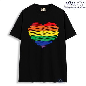 Áo Phông Thun Pede Gay Les Cộng Đồng LGBT Nam Nữ Cotton Unisex In Hình Trái Tim 7 Màu Cầu Vồng Tự Hào Chuyển Giới KK6013