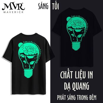 TEE DẠ QUANG Áo Thun Tay Lỡ Form Rộng Unisex Nam Nữ Hoa Hồng Bóng Đèn Phát Sáng Trong Đêm TT376 Đen Phản Quang