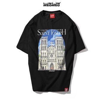 Áo thun Ủn Ủn Meo Meo® Nhà Thờ Hà Nội - white/black