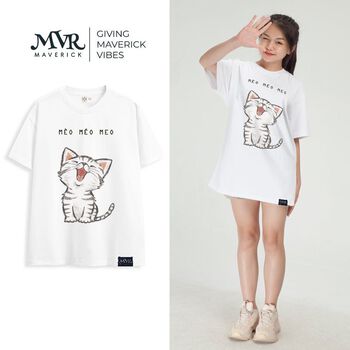 Áo thun Trắng unisex hình mèo méo meo cute form rộng Hàn Quốc local brand MVR KK1416