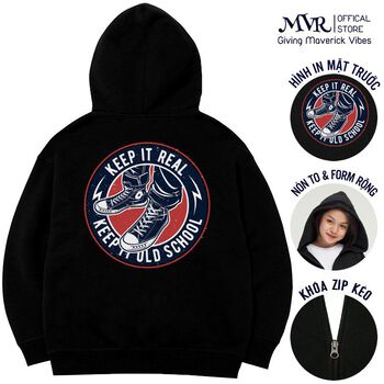 Áo khoác hoodie zip khóa kéo chống nắng vải cotton da cá dầy phong cách Old School kk9001