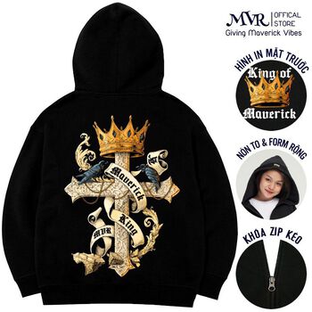 Áo khoác in thánh giá phục hưng nỉ unisex hoodie khóa kéo zip chống nắng vải cotton chân cua mát mẻ Mavericking KK9000