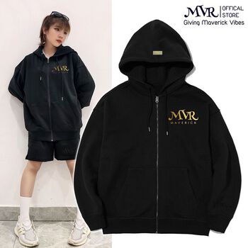 Áo khoác Unisex nỉ hoodie nam nữ dây kéo zip chống nắng logo MVR nhũ vàng Localbrand Phong Cách Ulzzang - MVR25022111