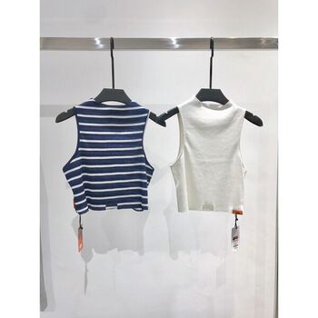 Áo croptop cut-out trắng/ xanh sọc - Bitter Pills