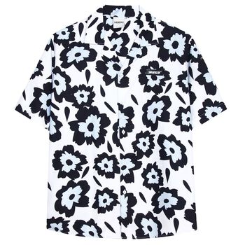 Áo sơ mi tay ngắn HUGU - BLUE BLOOM - chất vải satin - unisex