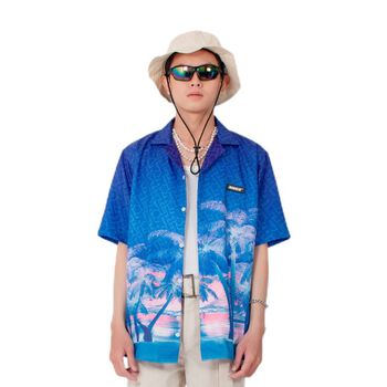 Áo sơ mi tay ngắn - HUGU BLUE PALM - unisex