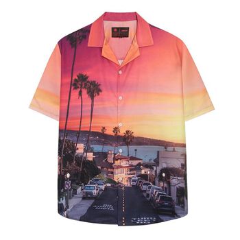 Áo sơ mi tay ngắn HUGU - Cali sunset - Chất vải satin thoáng mát - unisex