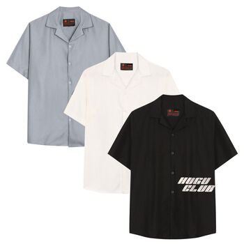 Áo sơ mi tay ngắn - HUGU Club - vải lụa satin - unisex