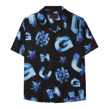 Áo sơ mi tay ngắn HUGU - Ice flower - chất liệu satin - unisex