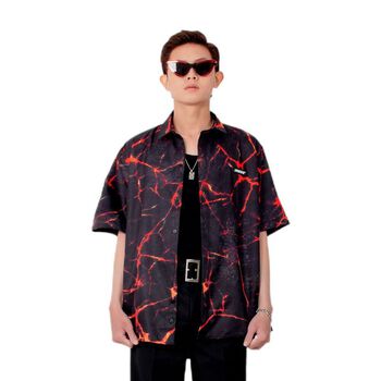 Áo sơ mi tay ngắn - HUGU LAVA - chất liệu satin - unisex