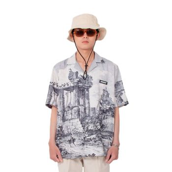 Áo sơ mi tay ngắn HUGU - Old city - chất liệu satin - unisex
