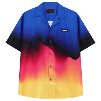 Áo sơ mi tay ngắn - HUGU - Ombre blue - vải lụa satin - unisex