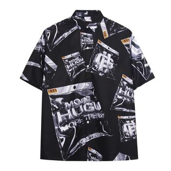 Áo sơ mi tay ngắn HUGU - Plastic bag - chất liệu satin - unisex