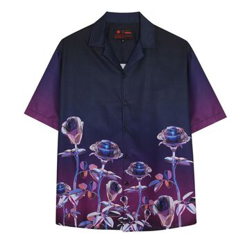 Áo sơ mi tay ngắn HUGU - Rose Digital - Chất liệu satin - unisex