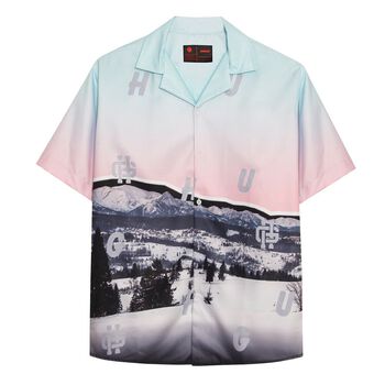 Áo sơ mi tay ngắn HUGU - Snow moutain ss3 - chất liệu satin - unisex