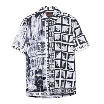 Áo sơ mi tay ngắn HUGU - Strange city - chất liệu satin thoáng mát - unisex