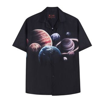 Áo sơ mi tay ngắn - HUGU Universe - chất liệu satin - unisex