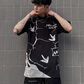 Áo thun Morning Warning Raptor - Khủng Long Hung Hăn - Áo Thun Unisex Form Rộng Tay Lỡ Oversize Cotton 100% Local Brand