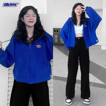 Áo khoác hoodie zip nữ Dont Kill My Vibe màu xanh, vải da cá đẹp