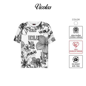 Áo thun in chữ VICOLAS màu trắng VICOLAS PRINTED TEE SHIRT