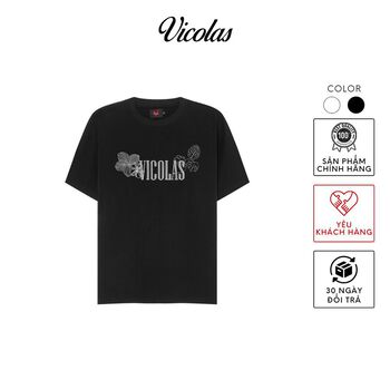 Áo thun Unisex thêu họa tiết VICOLAS vải cotton thoáng mát co giãn trắng đen - VICOLAS T-SHIRT