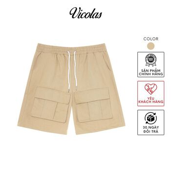 Quần short khaki Unisex túi hộp màu nâu V VICOLAS BROWN CARGO SHORT