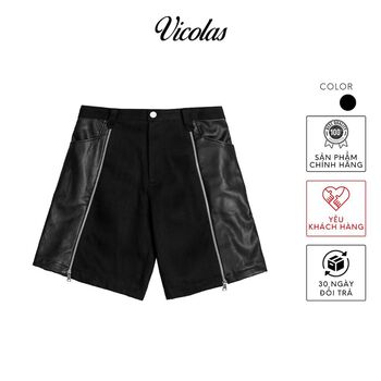 Quần short nam denim phối da unisex V VICOLAS DENIM LEATHER SHORT