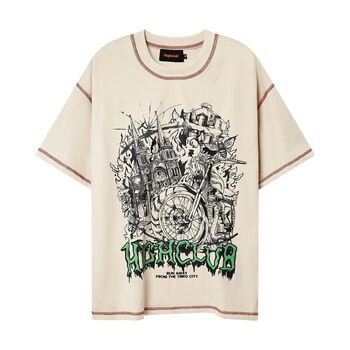 Áo Thun CHAOS Tay Lỡ Unisex Nam/Nữ màu Beige Cổ Tròn - HIGHCLUB Brand Chính Hãng