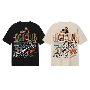 Áo Thun DINOSAUR Tay Lỡ Unisex Nam/Nữ Đen/Beige Cổ Tròn - HIGHCLUB Brand Chính Hãng